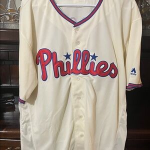 Majestic Phillies Cream Franco  Jersey with Red and Blue Accents